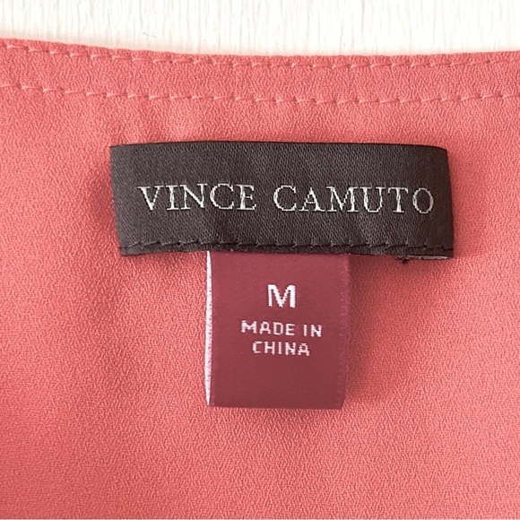 Vince Camuto | Peach Ruffle Sleeve V-Neck Chiffon Button Front Blouse, Medium - Picture 5 of 7